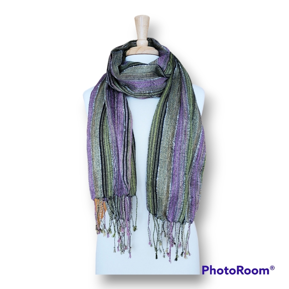 Colorful Scarf /Wrap with Braided Tassels